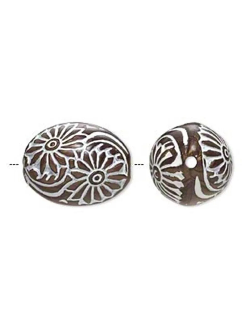 Vintage 80s Bronze White Large 24x18mm Carved Oval Acrylic Beads 2 pcs